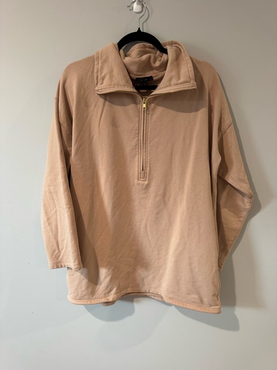 J. Crew Tops - J.CREW Sweater Tunic Women's Medium Beige Half Zip University Terry Long